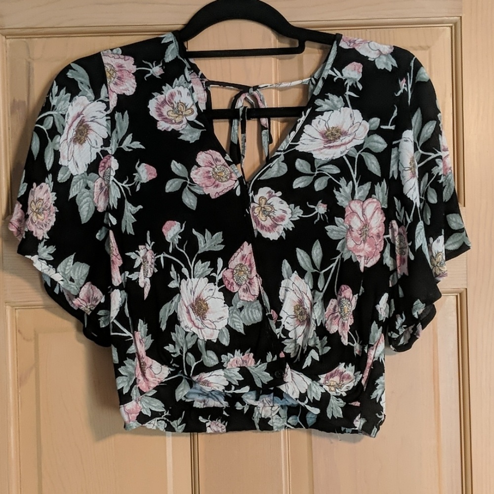 Matching Floral Crop Top and Wrap Front Skirt